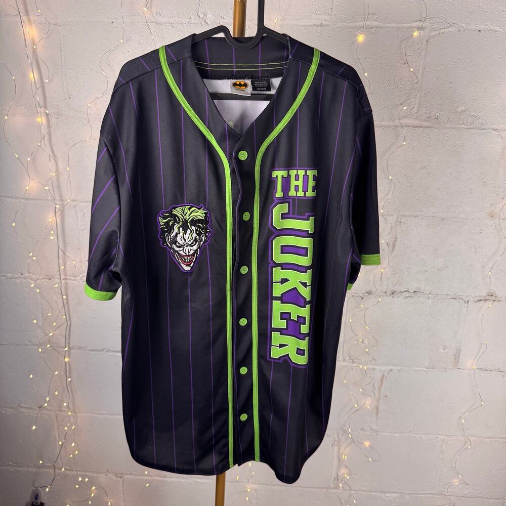 batman the joker arkham asylum baseball jersey shirt black green purple L
